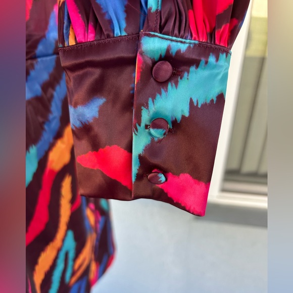 L’Atiste By Amy Colorful Long Sleeve Open Back Faux Wrap Dress Size L - Picture 5 of 8